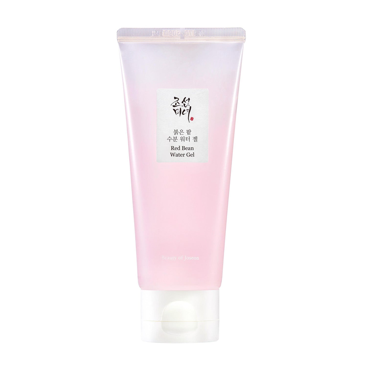 Pink tube of Red Bean Water Gel on a white background
