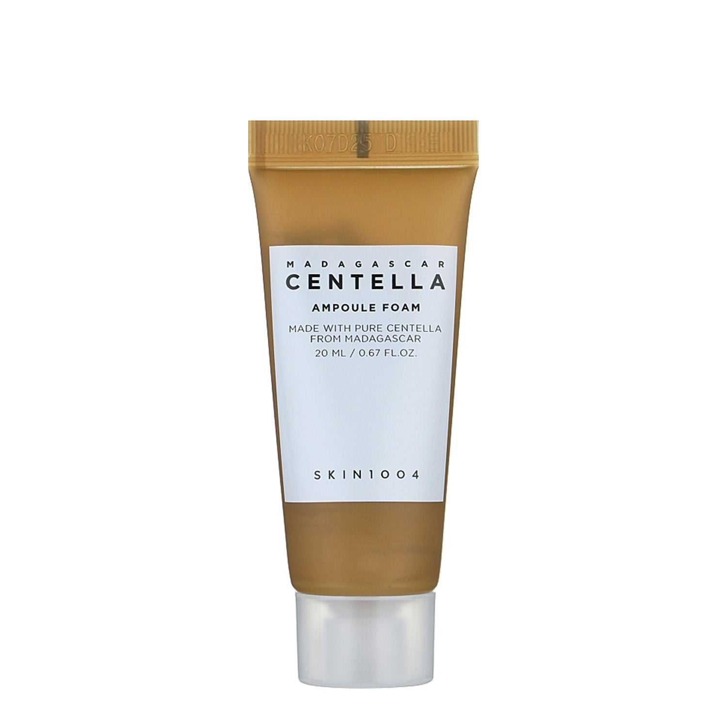 Skin1004 Madagascar Centella Ampoule Foam 20ml tube, calming cleanser for sensitive skin.