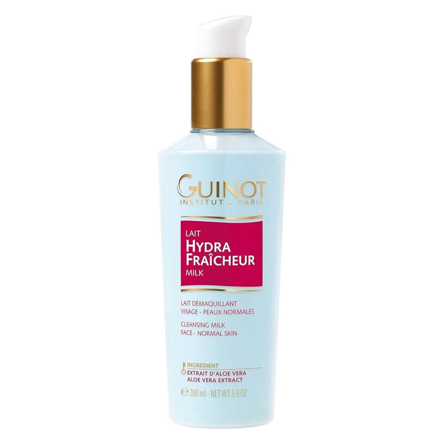 Guinot Hydra Fraicheur Milk 200ml bottle for gentle cleansing and makeup removal.