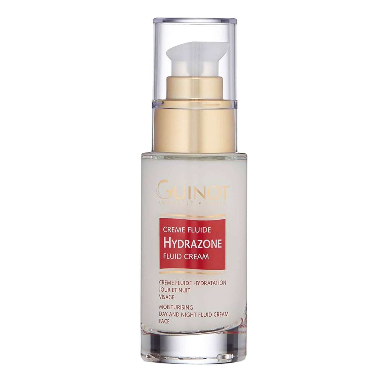 GUINOT Hydrazone Fluid 50ml moisturizing face fluid in pump bottle.